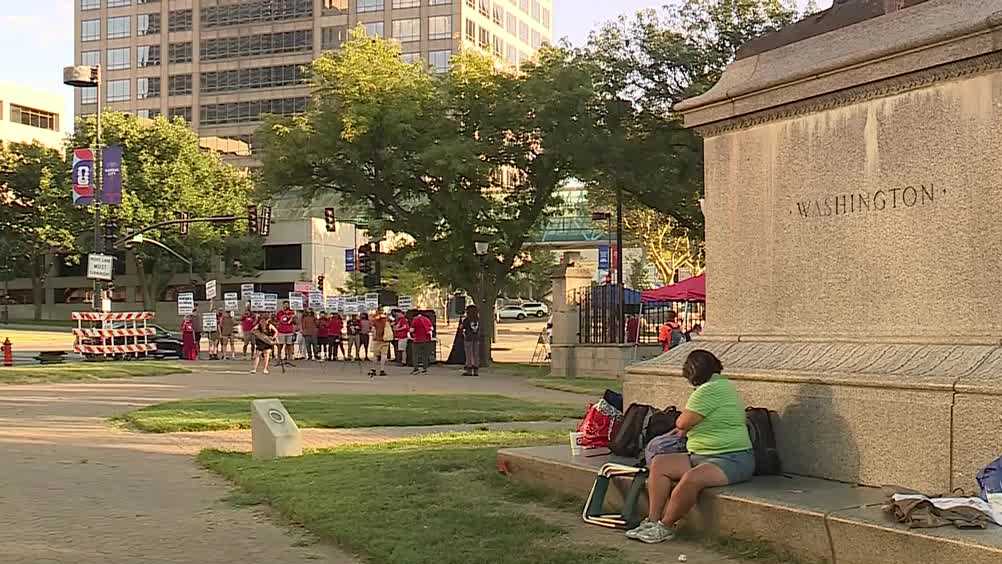 Protesters call for public vote on proposed Royals stadium at Crown Center