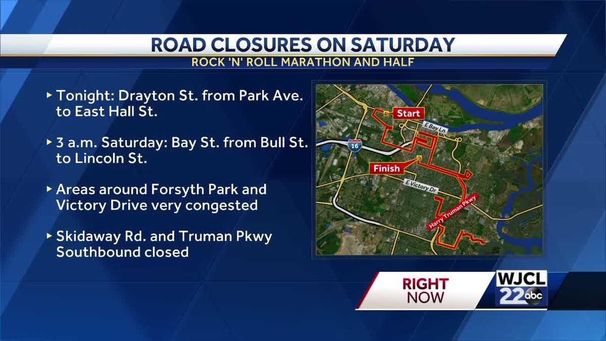 Road closures in Savannah for Rock 'n' Roll races