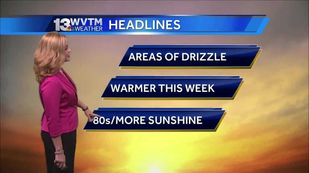 Decreasing clouds from west to east and warmer days ahead