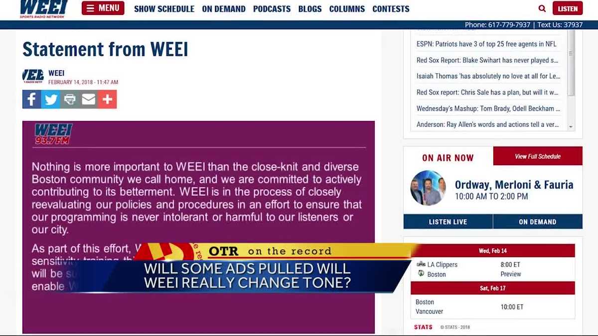 On the Record: Will WEEI change its tone?