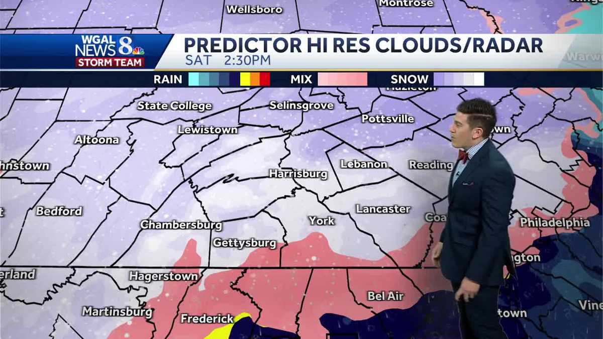 Hour-by-hour snow forecast for south central Pennsylvania.