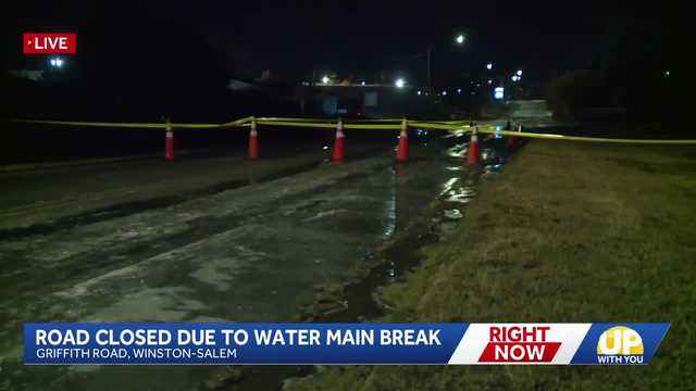 Officials: Griffith Road in Winston-Salem closed due to water main break and frigid temperatures