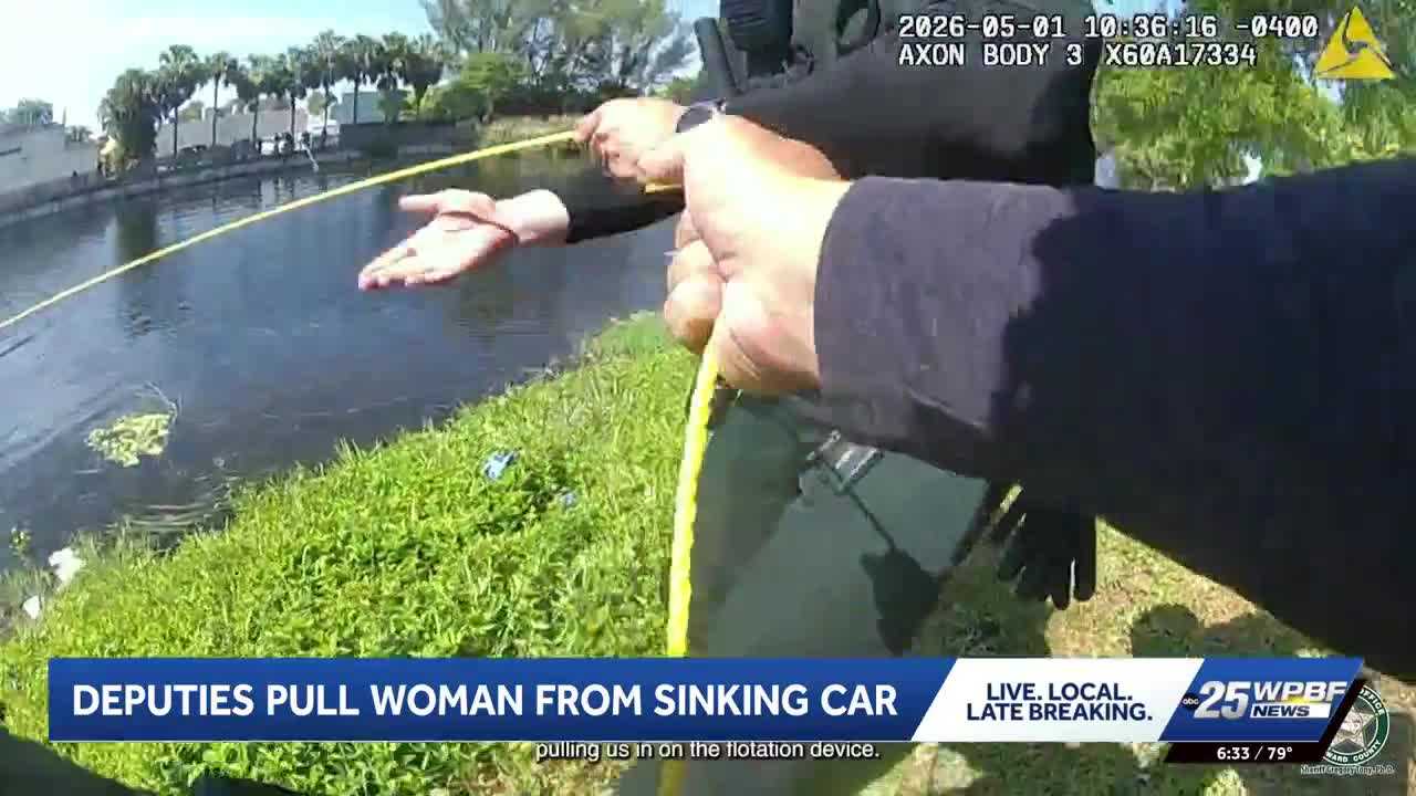 Deputies rescue woman from sinking car in Pompano Beach canal