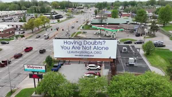 a billboard in des moines is urging people to leave the maga movement
