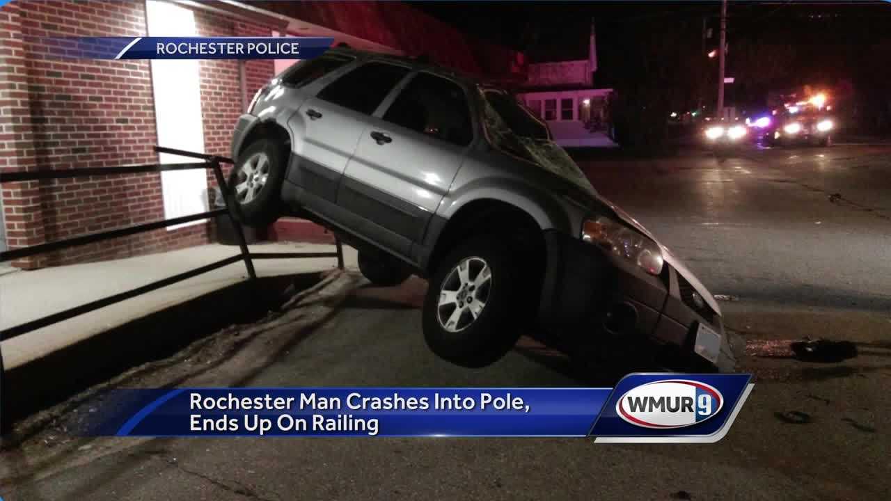 Rochester Man Crashes Into Pole, Ends Up On Railing