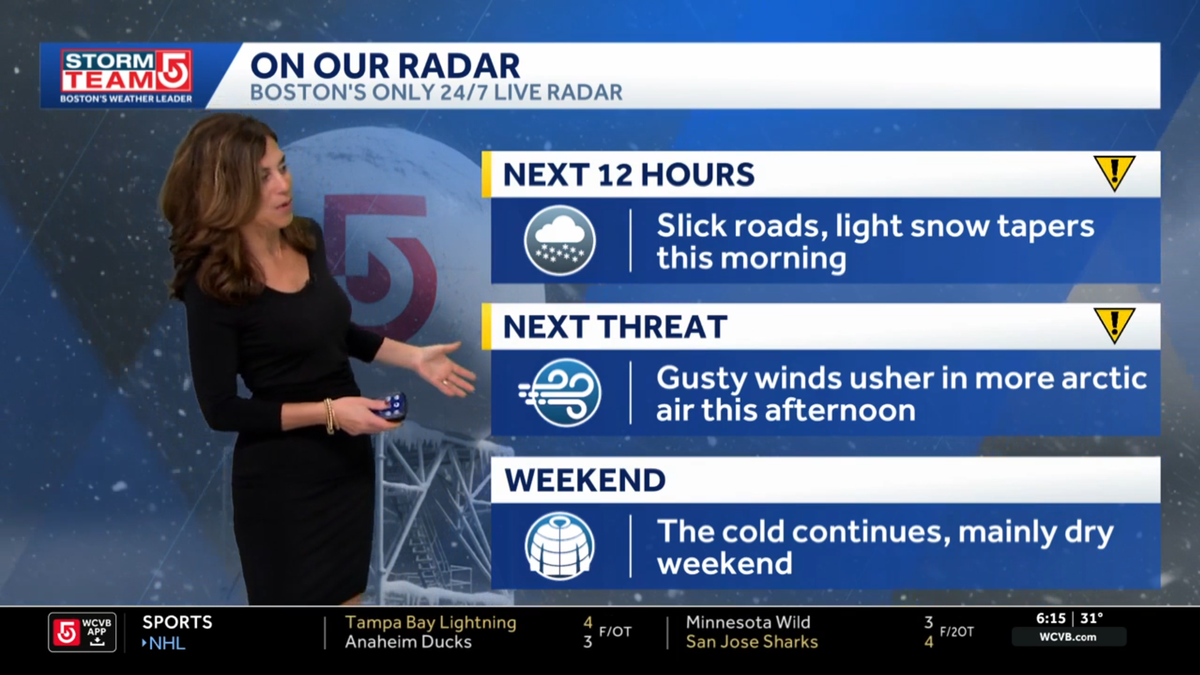 VIDEO: Snow tapers off, gusty winds bring arctic air this afternoon