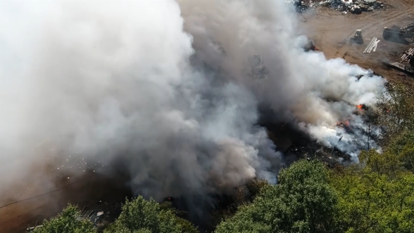 Smoke and fire at a scrapyard