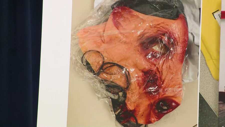 A mask depicting a bloody pig that federal prosecutors say was part of an "aggressive cyberstalking campaign" carried out by six former eBay employees against a couple in Natick, Massachusetts.