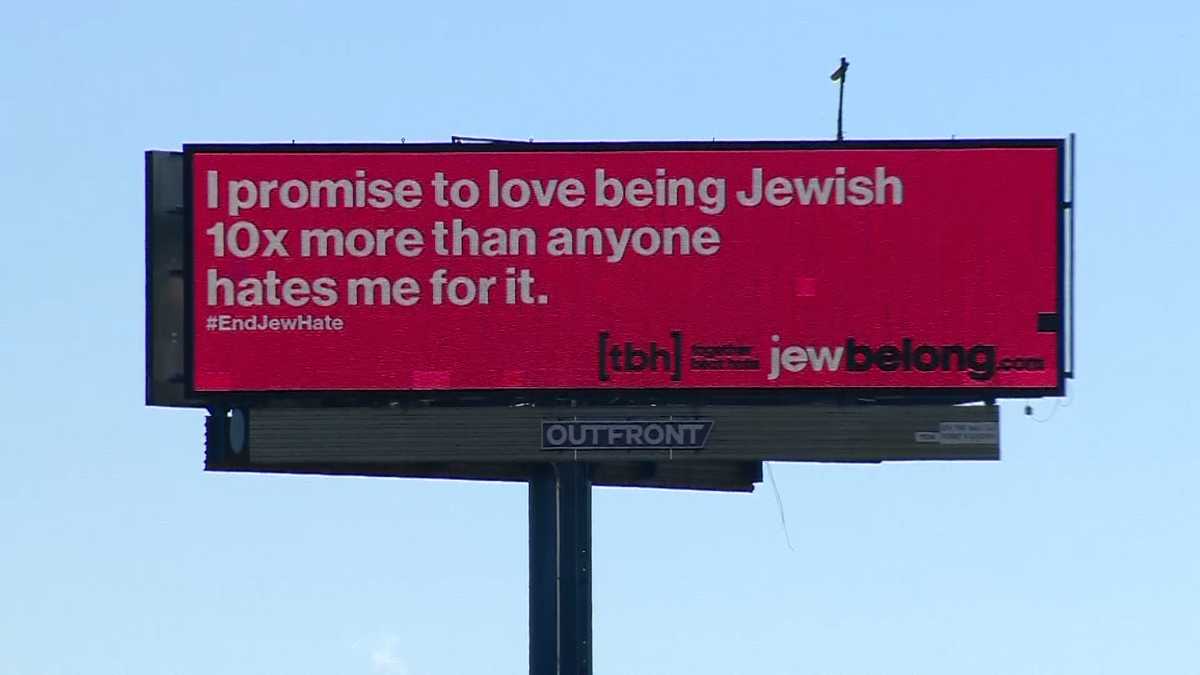 Bright pink billboards in Greater Boston call out antisemitism