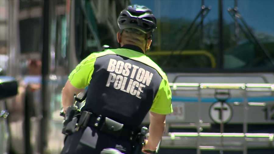 Boston police officer on bicycle