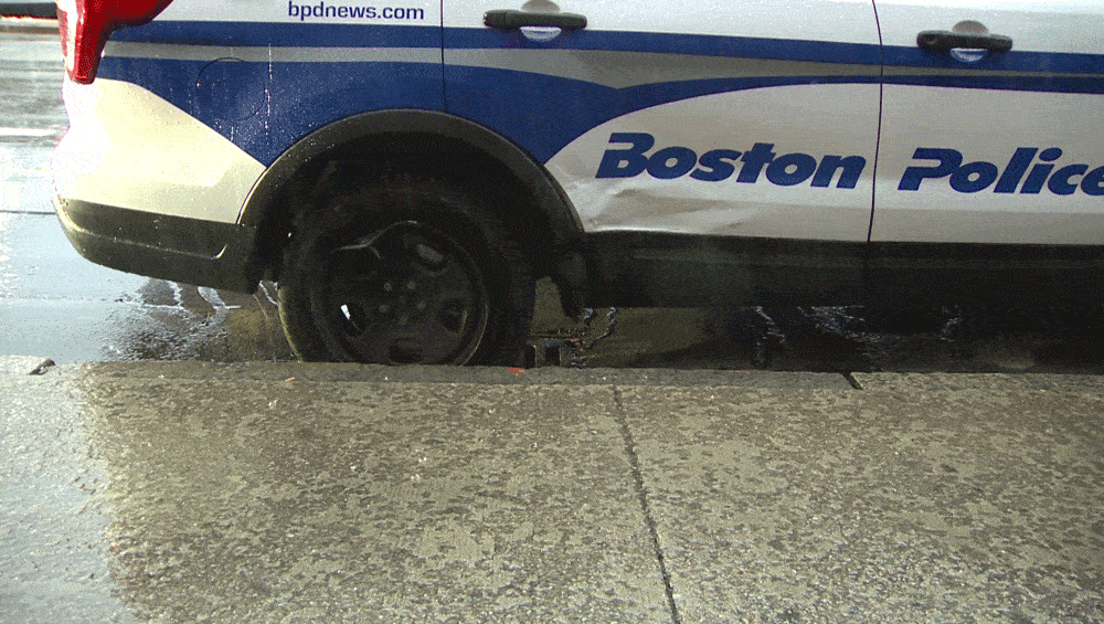 Boston police officer taken to hospital after cruiser struck in crash