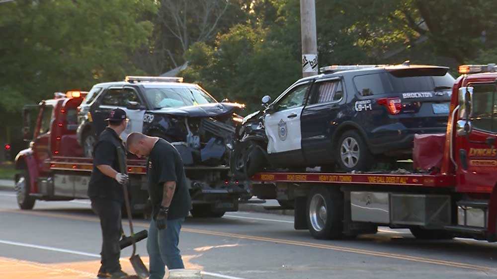 Two Police Cruisers Collide In Brockton While Chasing Suspect In Stolen