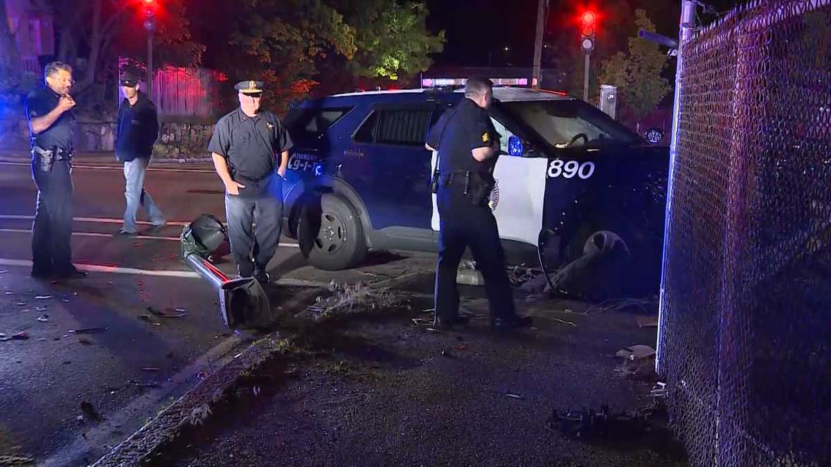 Brockton police officer injured after cruiser was struck by car