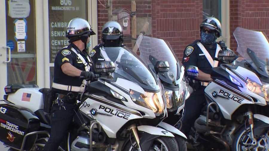 Cambridge police officers on motorcycles
