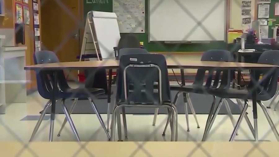 Empty School Classroom Desks