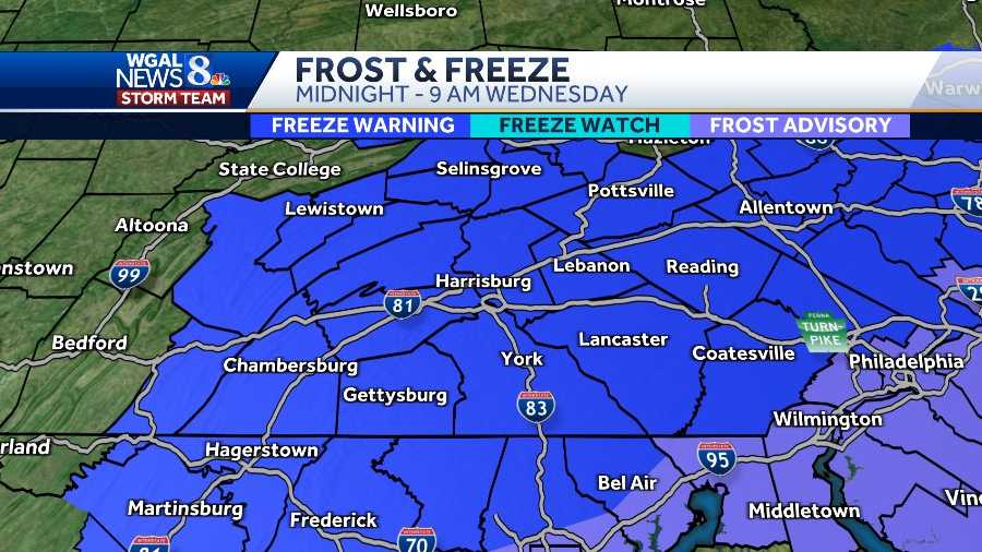 Freeze warning for central Pa.