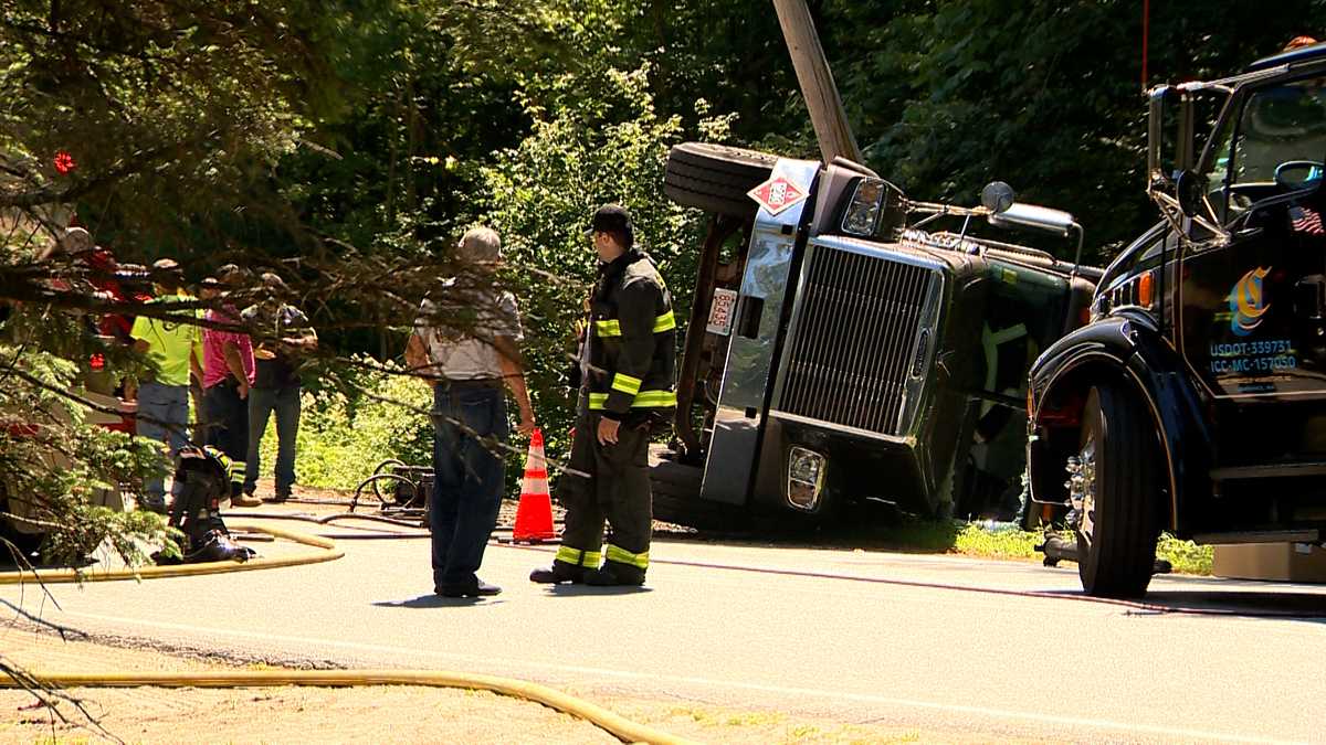 Fuel tanker rollover causes road closure in Boxford, Mass.