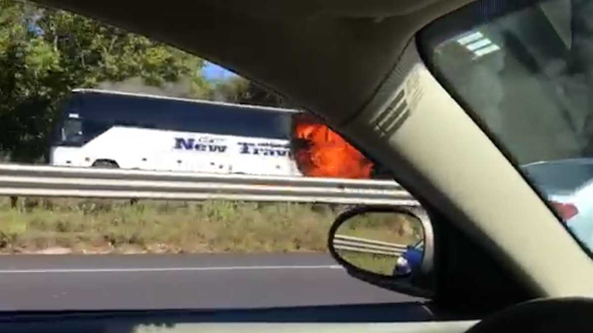 Bus fire on Massachusetts Turnpike causes major traffic jam