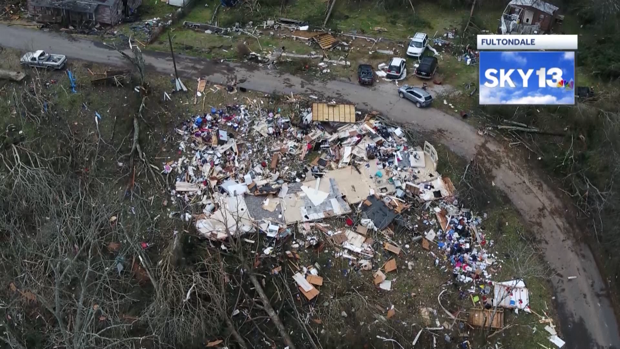 WVTM SKY 13 Drone Video Of Tornado Damage In New Castle Area Of Fultondale