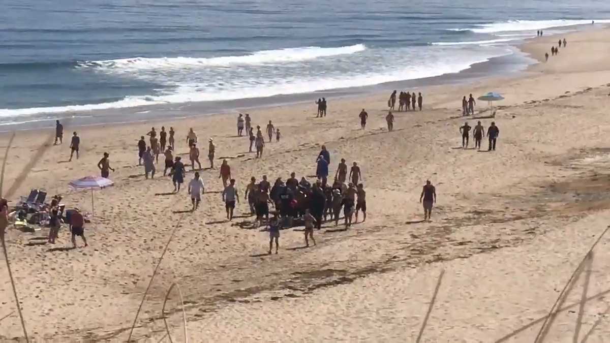 Video shows beachgoers helping shark attack victim(01)