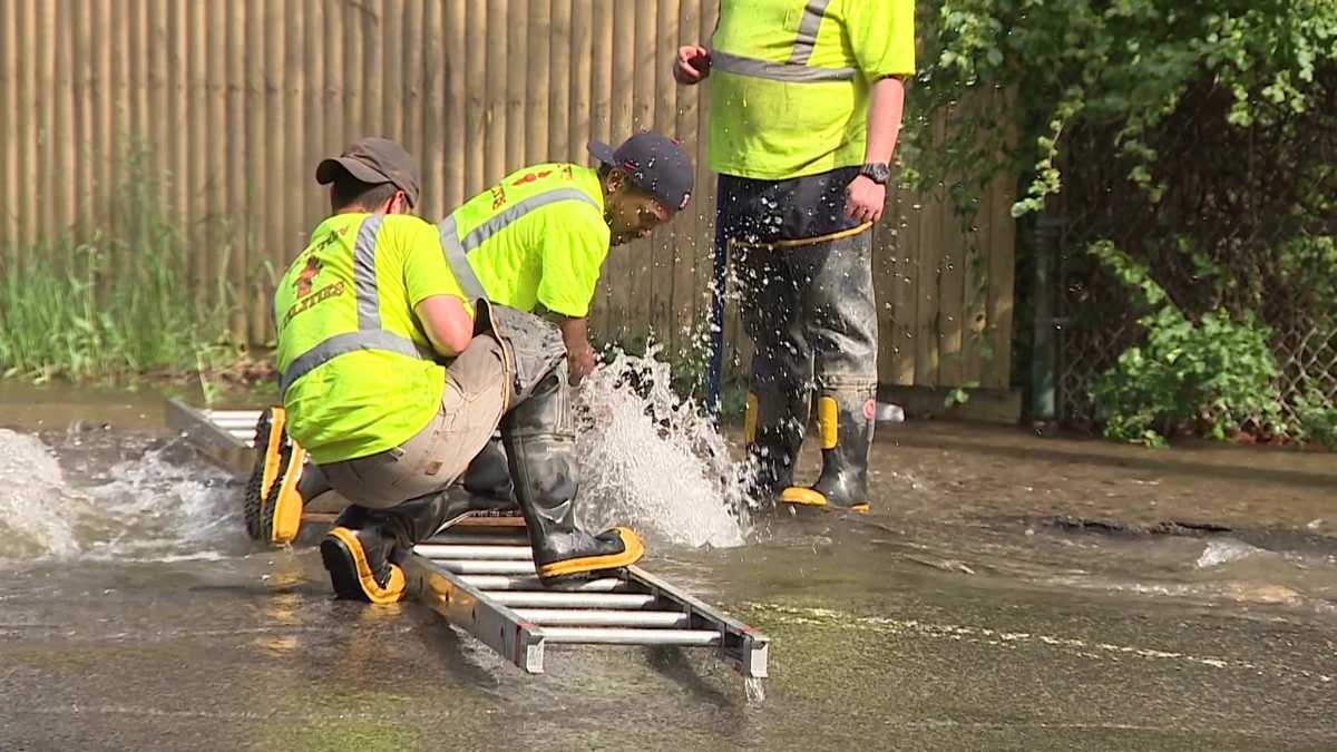 Water main break transforms Newton street into river