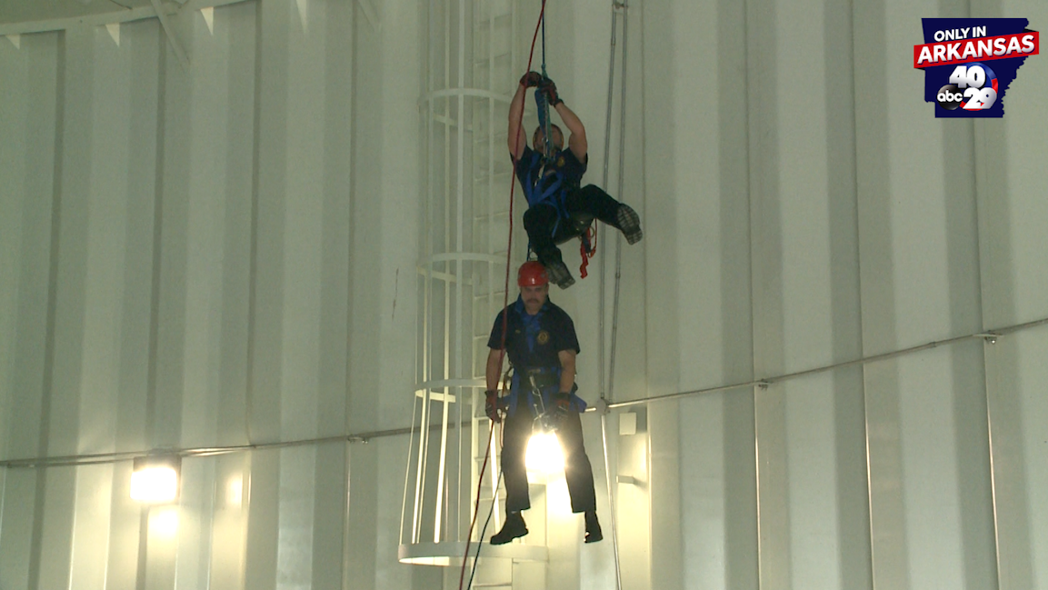 Firefighters train in Rogers water tower