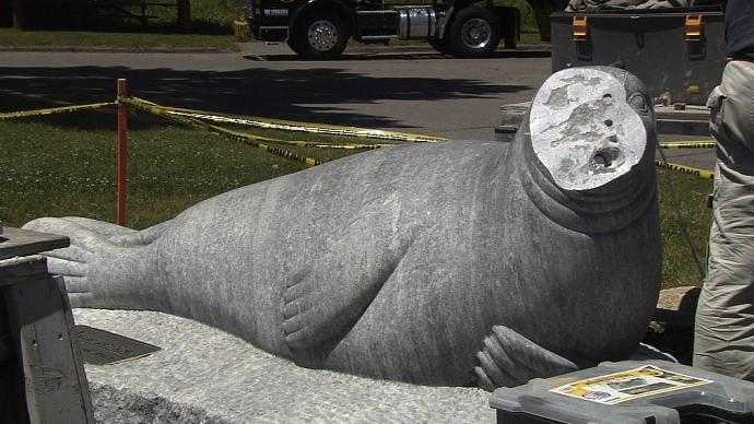 Andre the Seal statue undergoing repairs in Rockport