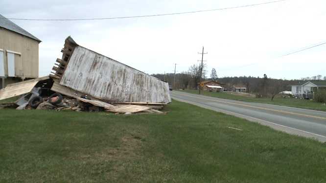 Shed flipped during storms