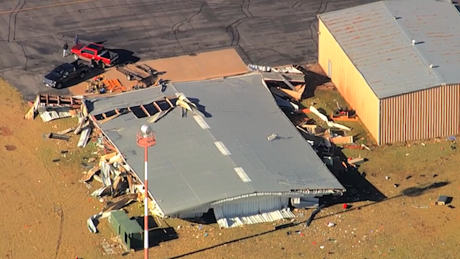 Sky 5 shows damage from overnight tornado at Clinton airport