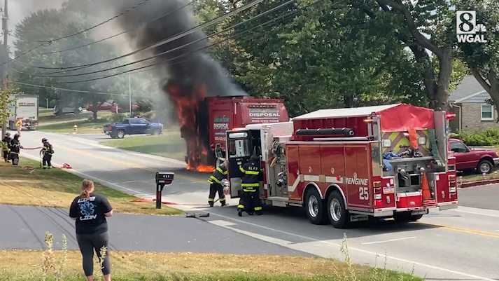 Garbage truck catches fire in South Lebanon Township