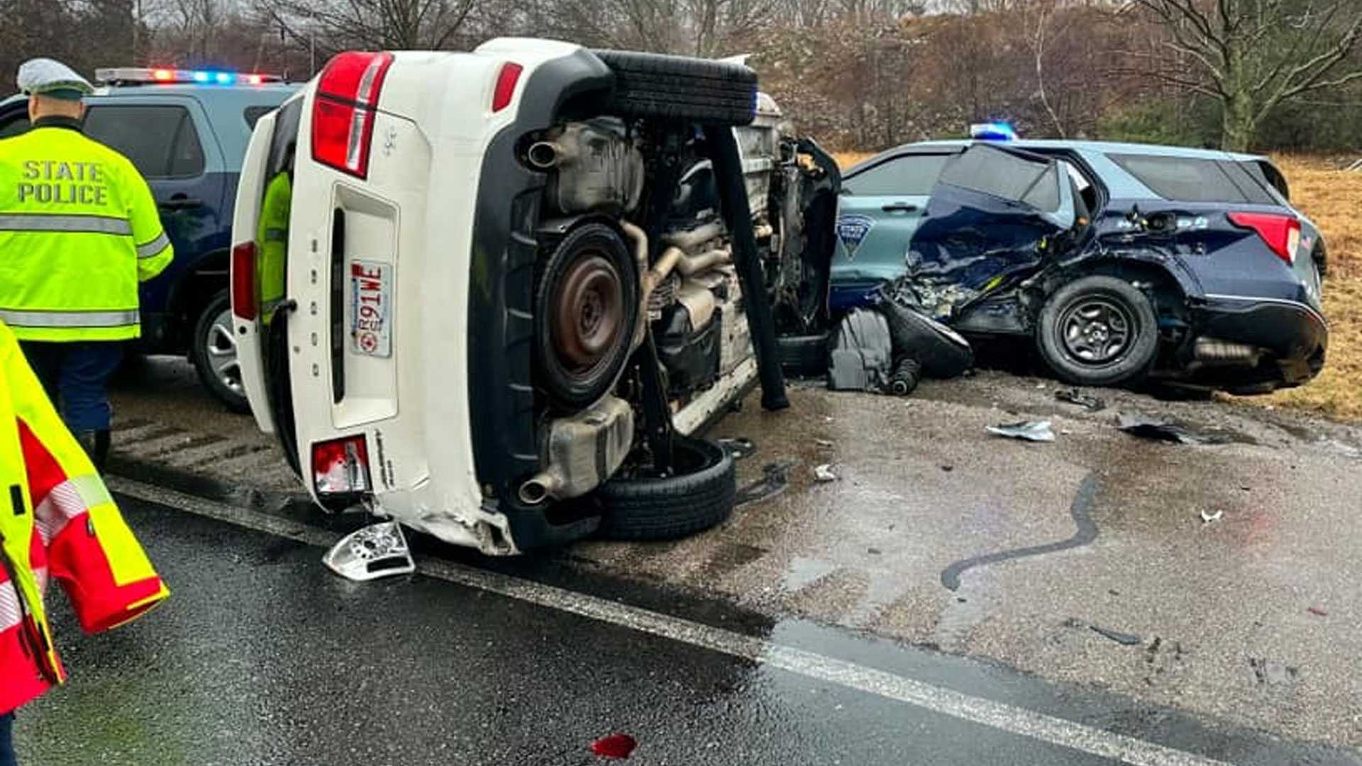 Driver Cited After SUV Rolls Over, Strikes 2 Mass. State Police Cruisers