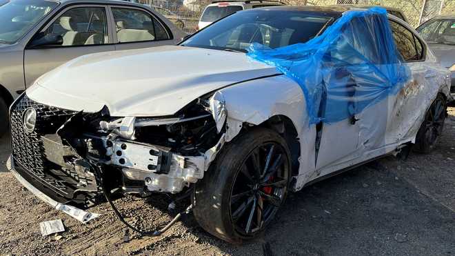 This Lexus sedan was stolen from outside of a home in Peabody and involved in a police chase through multiple Massachusetts communities before crashing on Interstate 290 in Northborough on April 22, 2024.