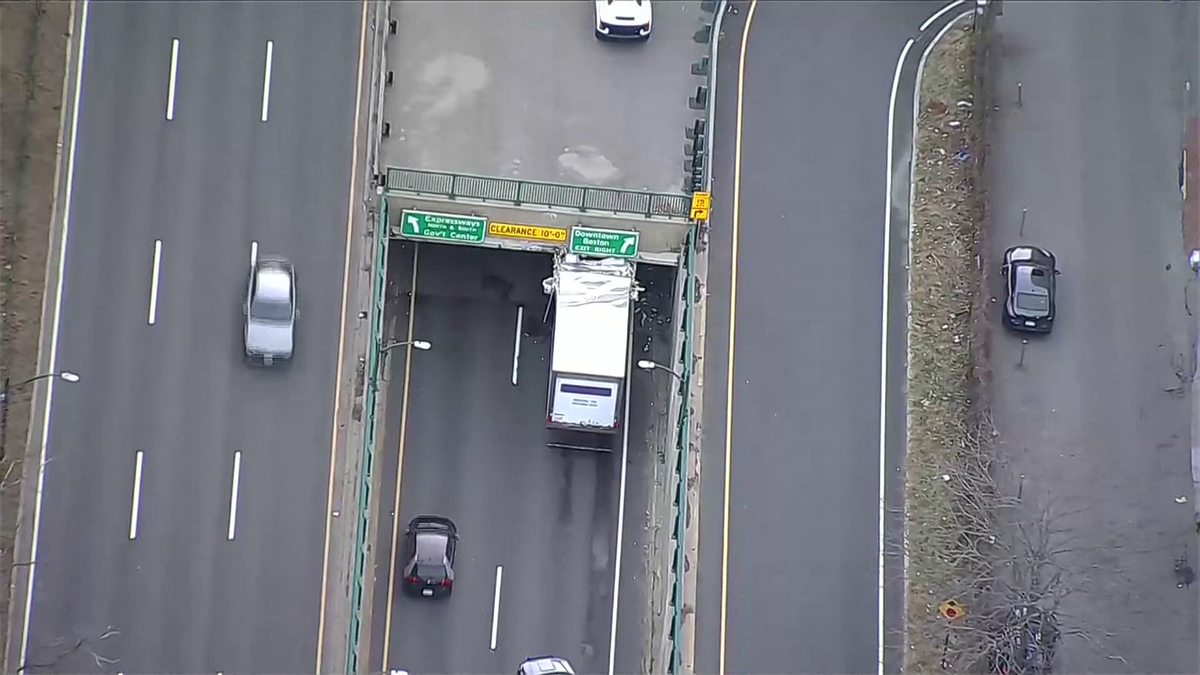 Truck gets 'Storrowed' in Boston Storrow Drive Tunnel