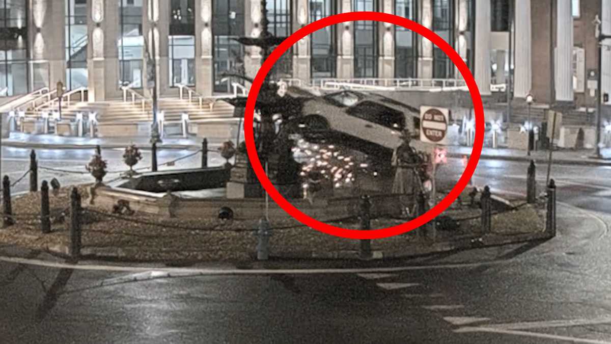 SUV caught on camera crashing into central Pa. fountain