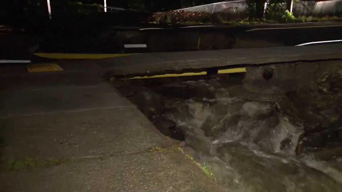 Massive sinkholes after flash flooding in Leominster - WCVB