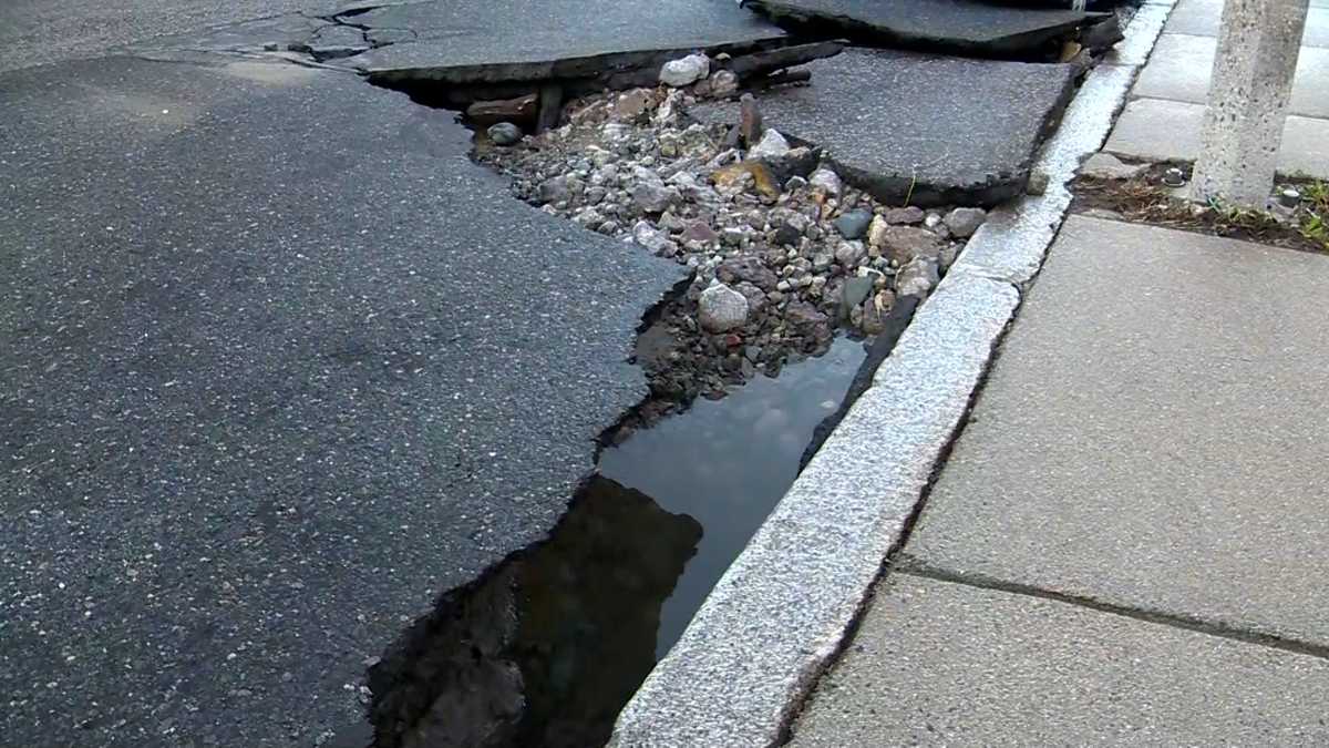 Boston water main break causes street to buckle in Roxbury