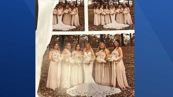 Missouri woman gets wedding photo back to a bride after storm winds blow it in to her yard miles away.