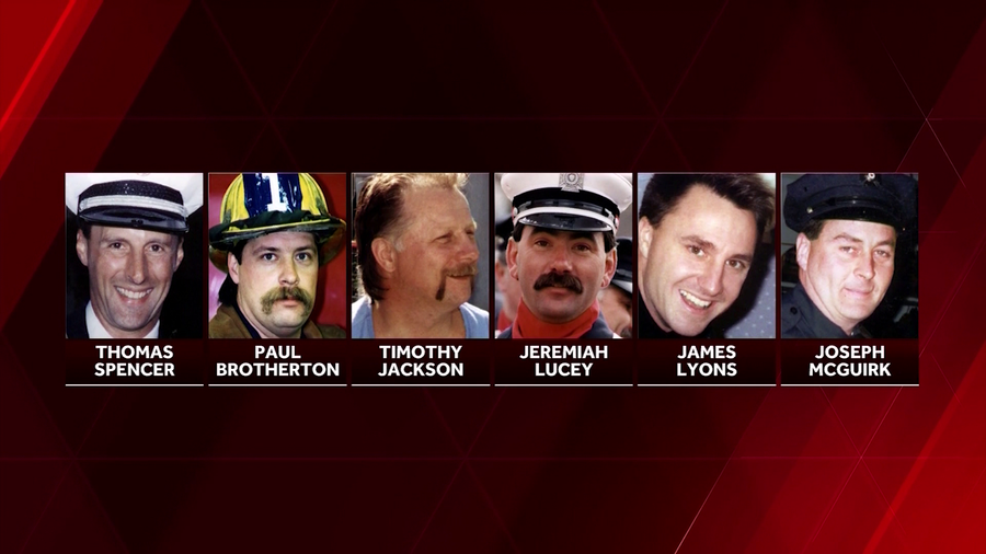 The six Worcester firefighters who lost their lives in the "Cold Storage Fire" on Dec. 3, 1999.
