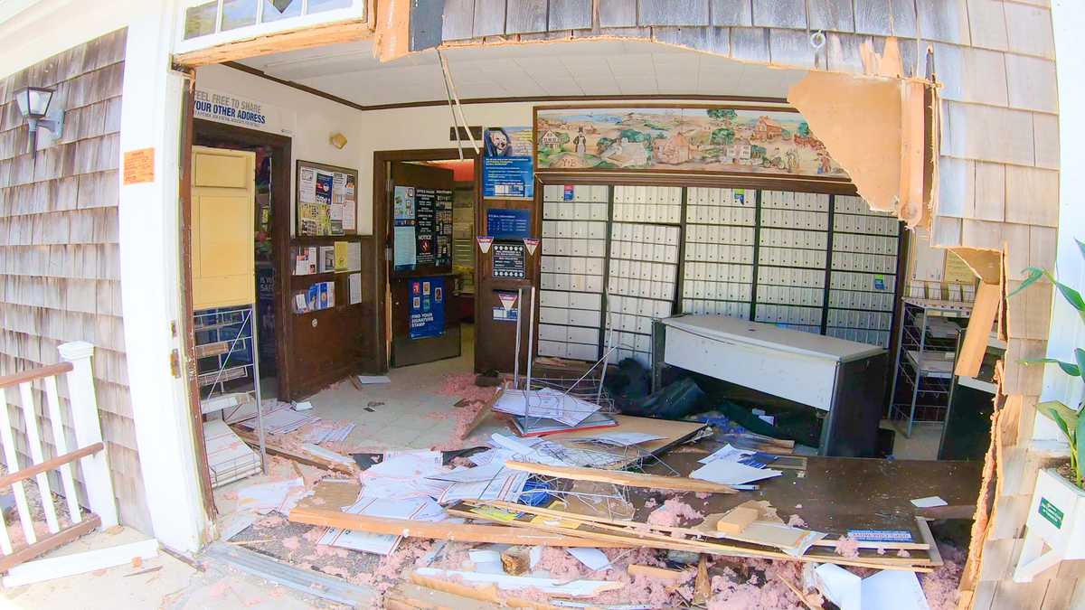 Crash leaves enormous hole in wall of Yarmouth Port, Cape Cod post office