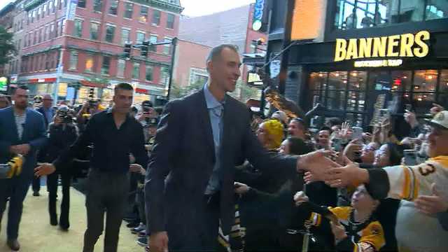 Bruins legends parade down gold carpet before first game of centennial  season - Boston News, Weather, Sports